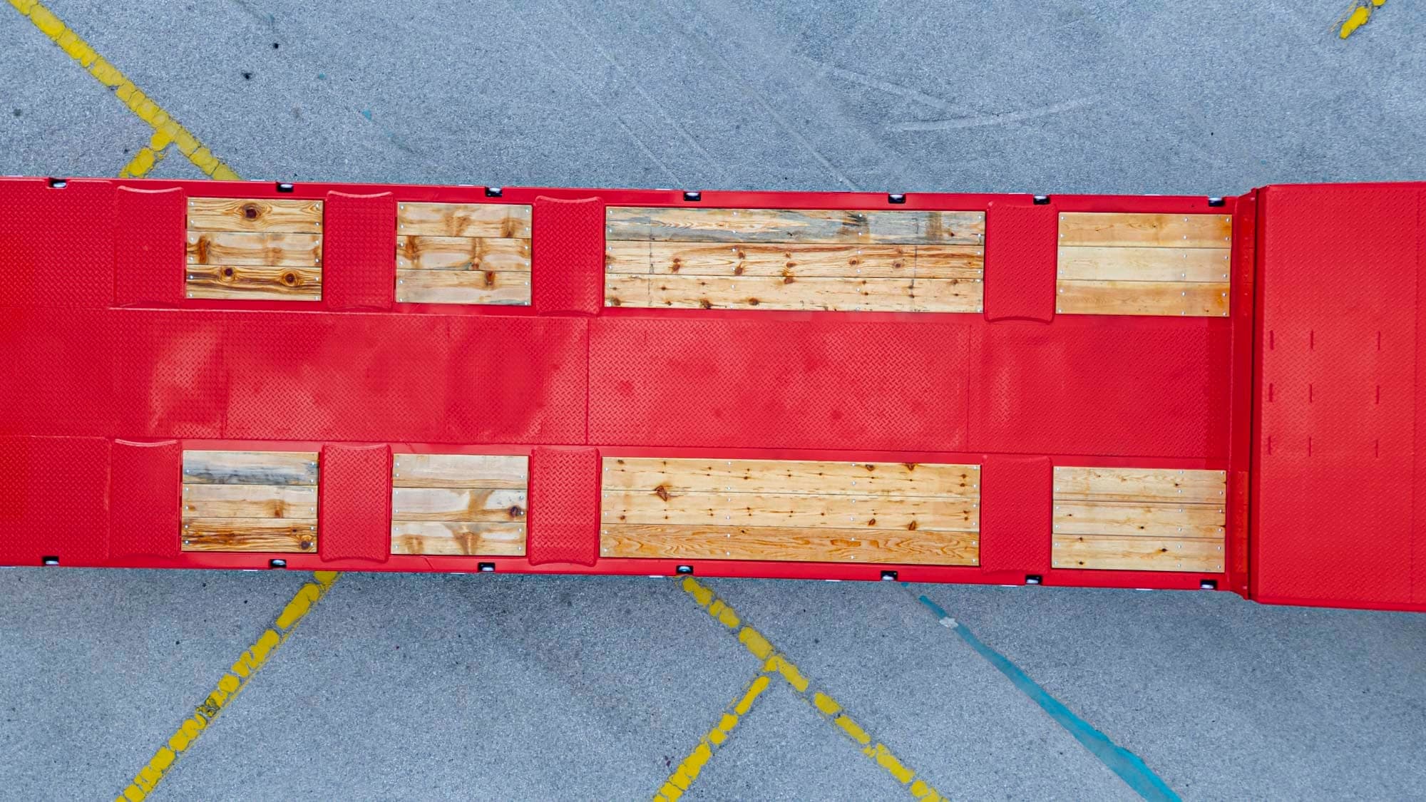 Femmerr extendable lowbed trailer photographed from above