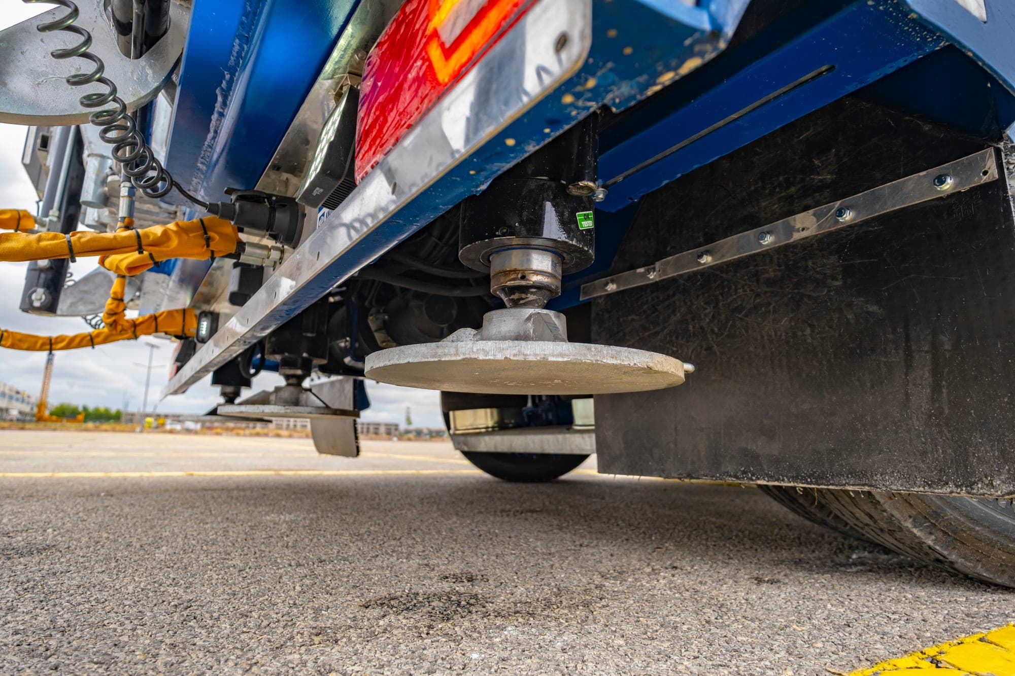 Container transport trailer manufactured by Femmerr in a port terminal